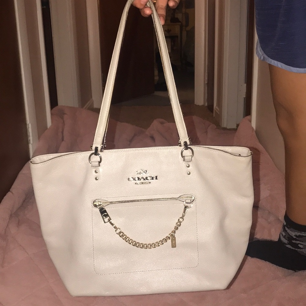 Beige and gold coach tote